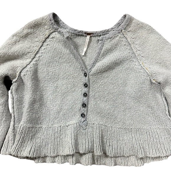 Free People Henley Sweetheart Cropped Sweater XS Knit Cotton Button Front - Picture 5 of 10